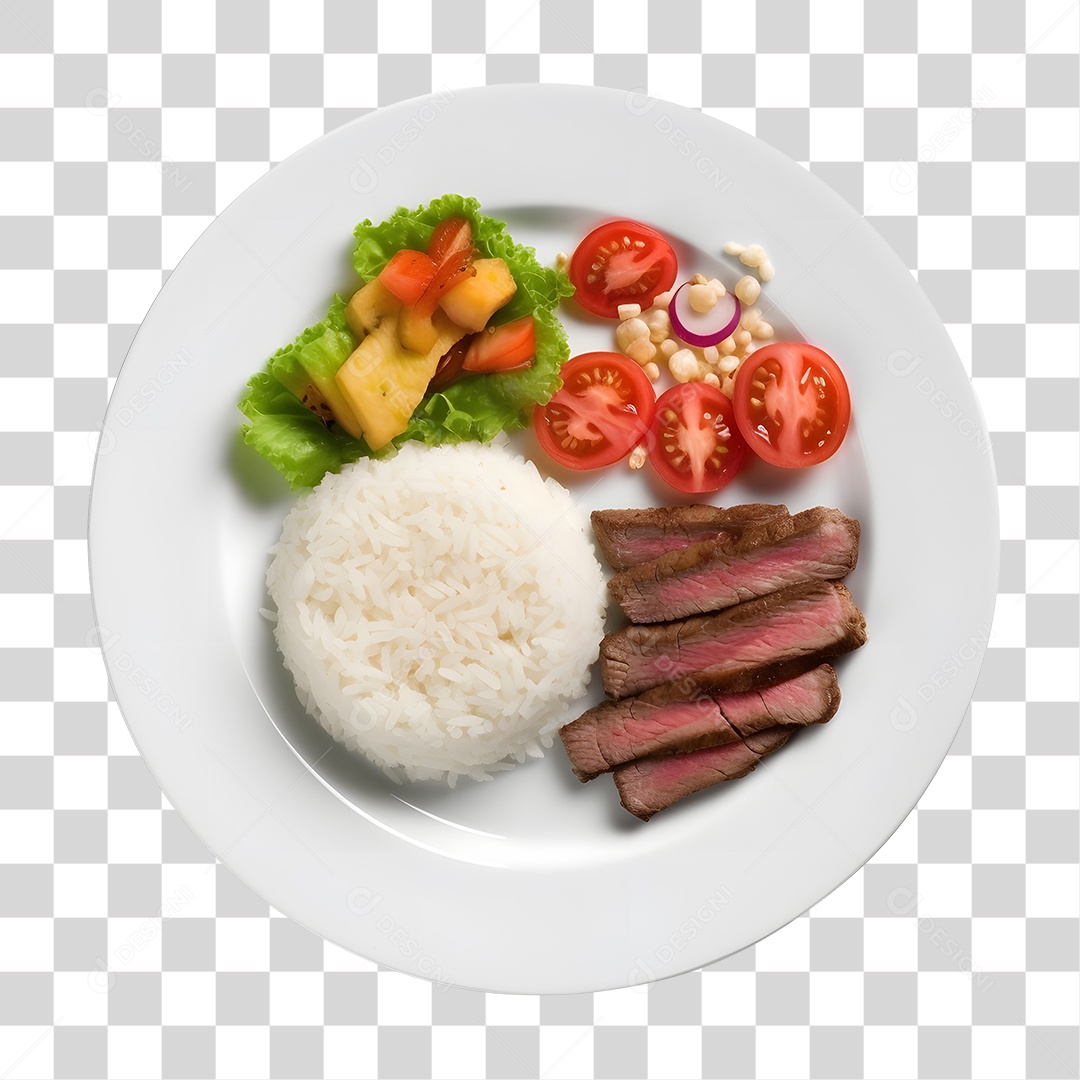 Prato De Comida Arroz Carne E Salada PNG Transparente