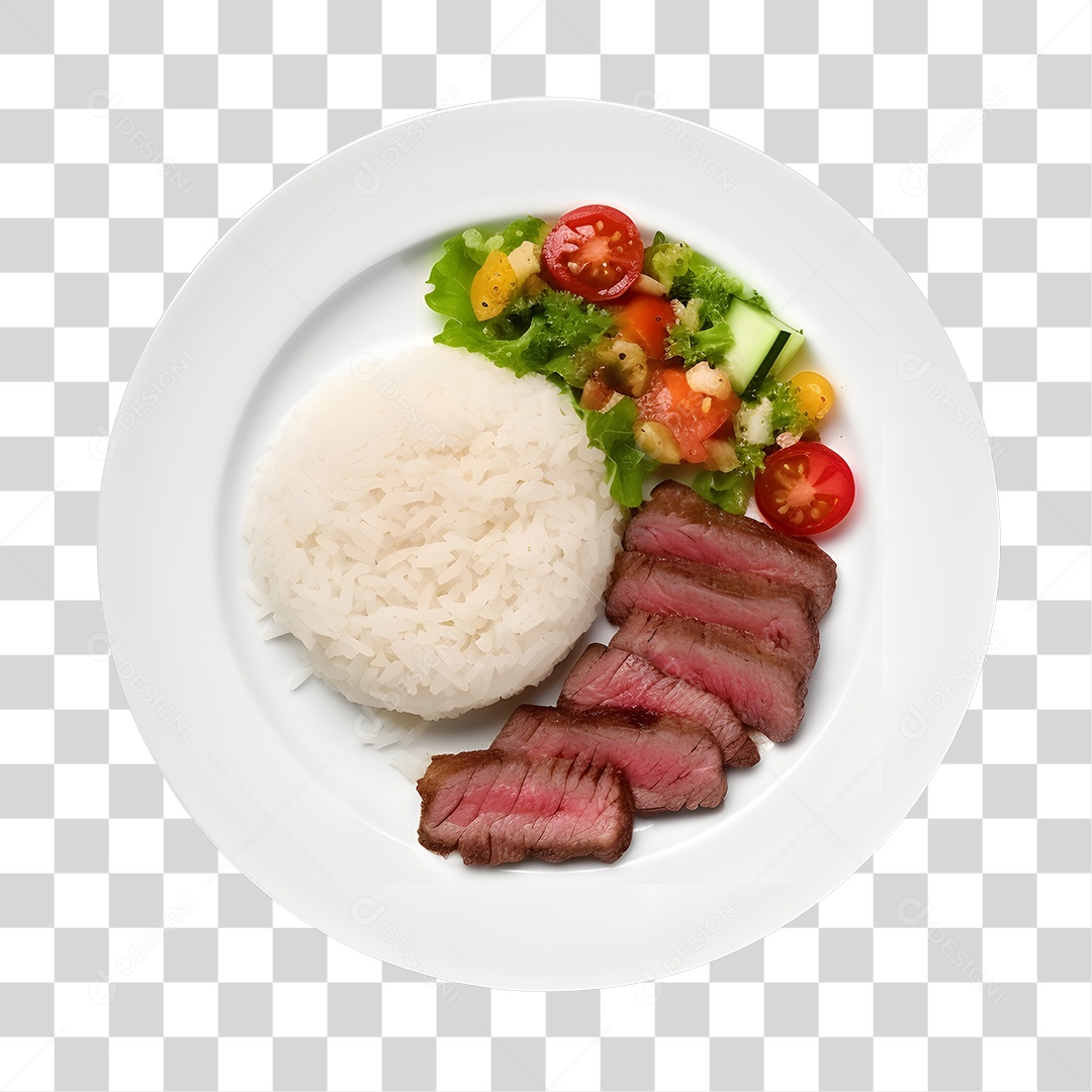 Prato De Comida Arroz Carne E Salada PNG Transparente