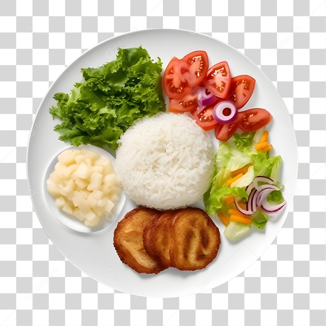Prato De Comida Arroz E Salada PNG Transparente