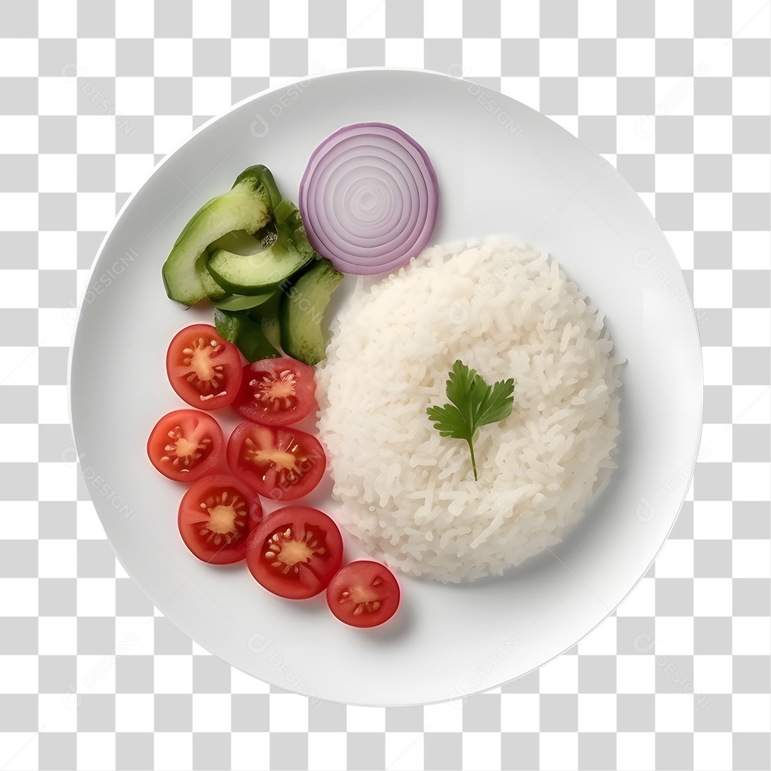 Prato De Comida Arroz E Salada PNG Transparente