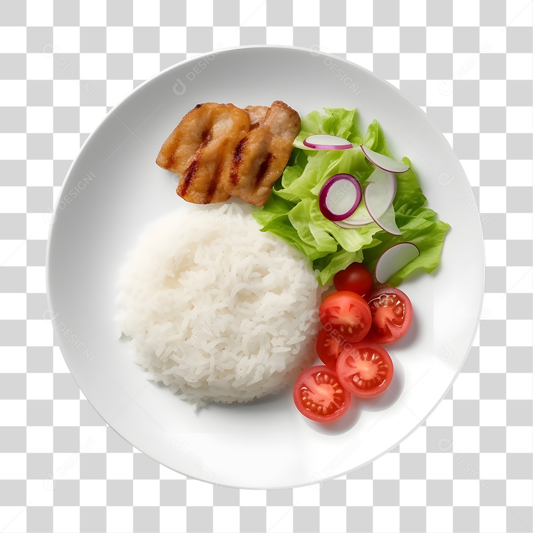 Prato De Comida Arroz Frango E Salada PNG Transparente