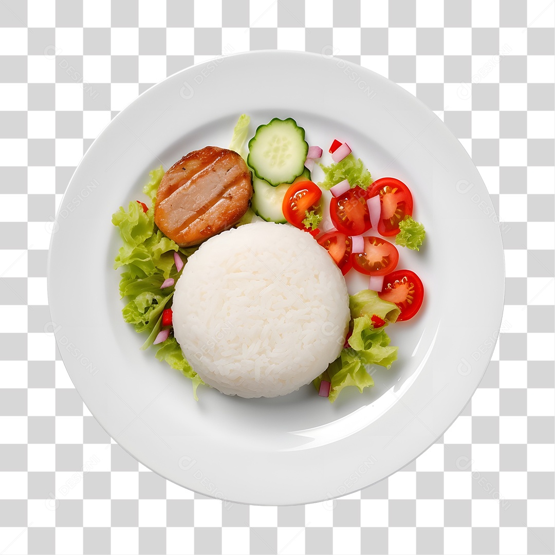 Prato De Comida Arroz Carne E Salada PNG Transparente