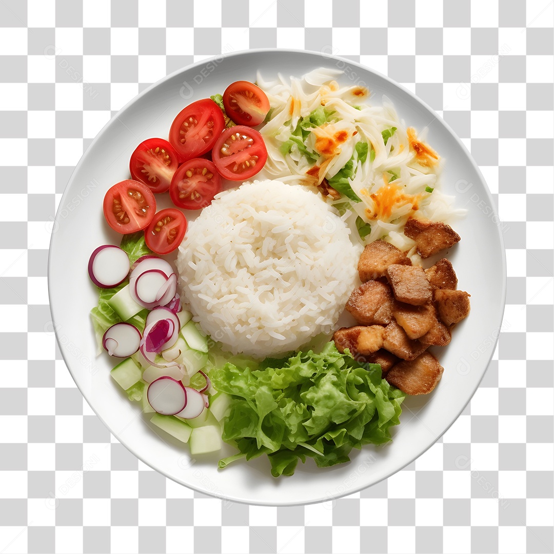 Food Plate Rice Meat And Salad Transparent PNG