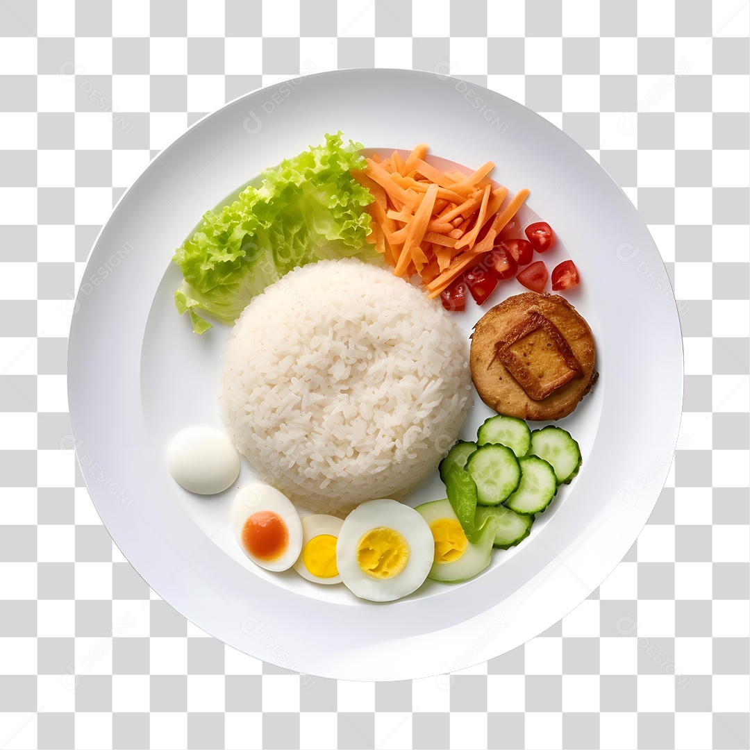 Prato De Comida Arroz Macarrão E Salada PNG Transparente