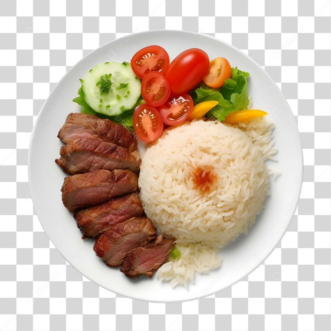 Prato De Comida Arroz Carne E Salada PNG Transparente