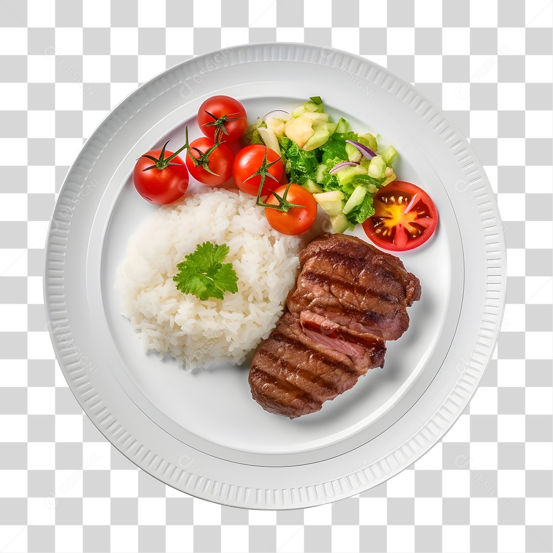 Prato De Comida Arroz Carne E Salada PNG Transparente