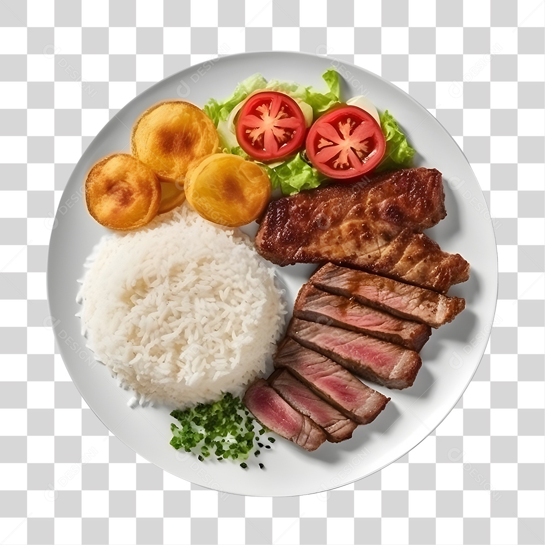 Prato De Comida Arroz Carne E Salada PNG Transparente