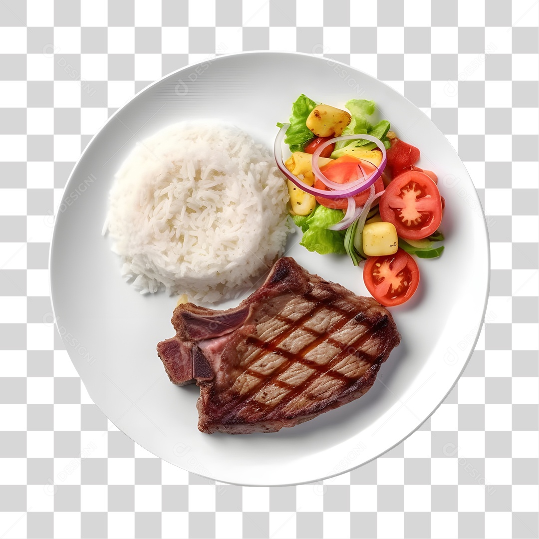Prato De Comida Arroz Carne E Salada PNG Transparente