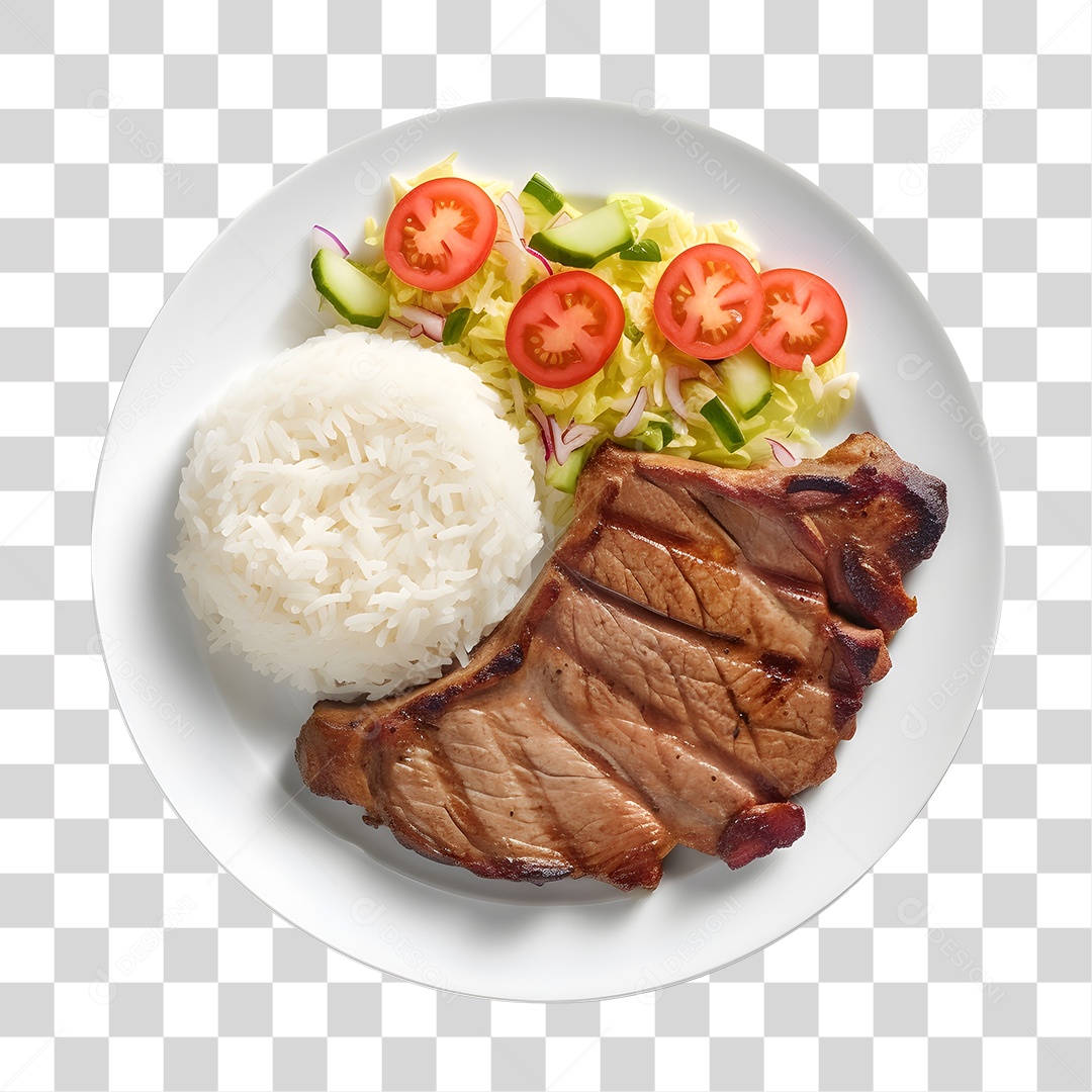 Prato De Comida Arroz Carne E Salada PNG Transparente