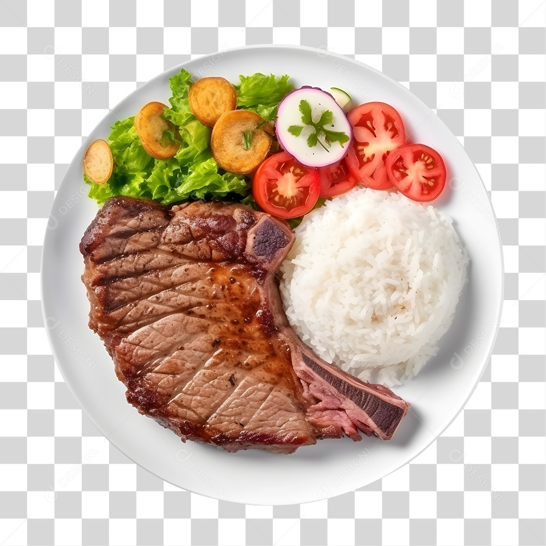 Prato De Comida Arroz Carne E Salada PNG Transparente
