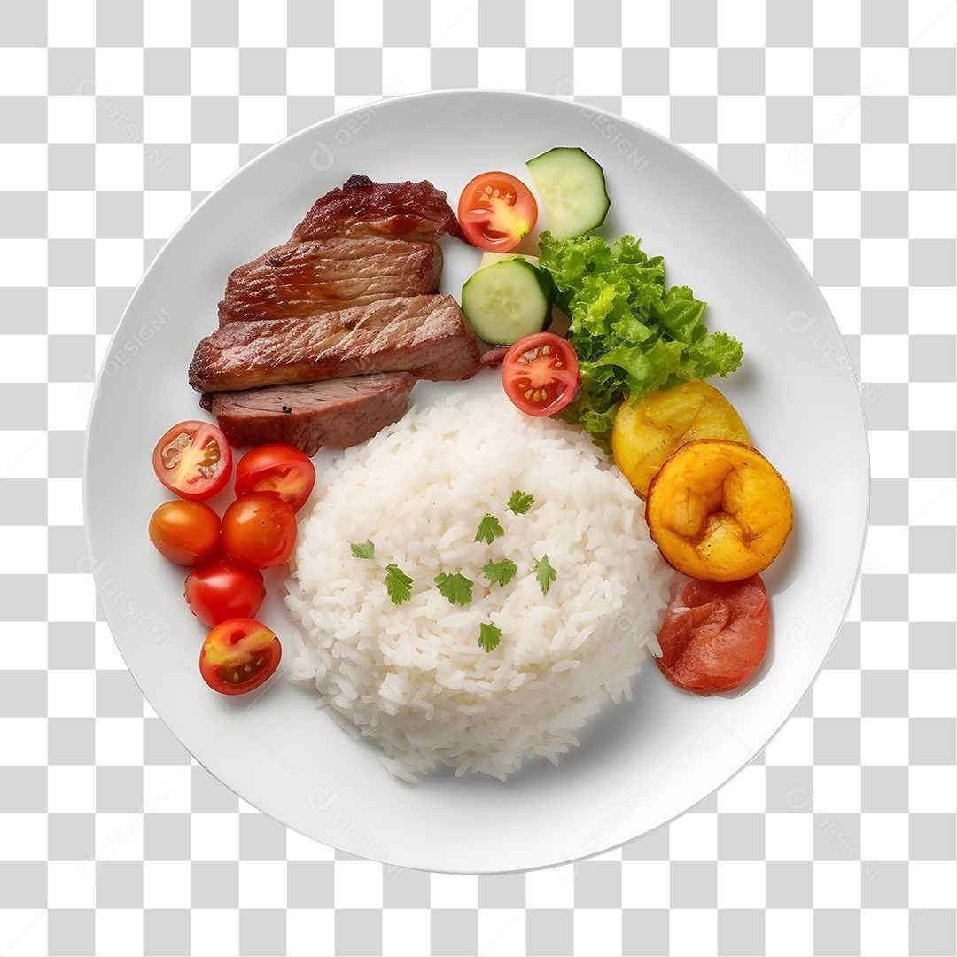 Prato De Comida Arroz Carne E Salada PNG Transparente