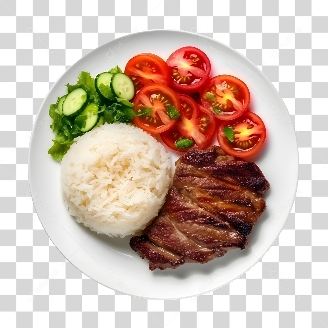 Prato De Comida Arroz Carne E Salada PNG Transparente