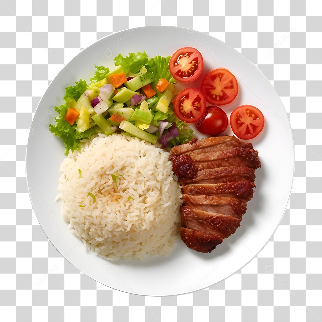 Prato De Comida Arroz Carne E Salada PNG Transparente