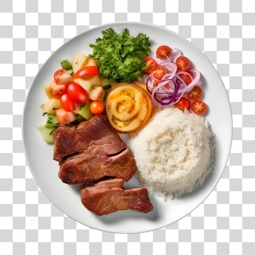 Prato De Comida Arroz Carne E Salada PNG Transparente