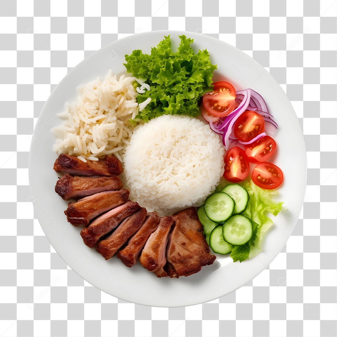 Prato De Comida Arroz Carne E Salada PNG Transparente