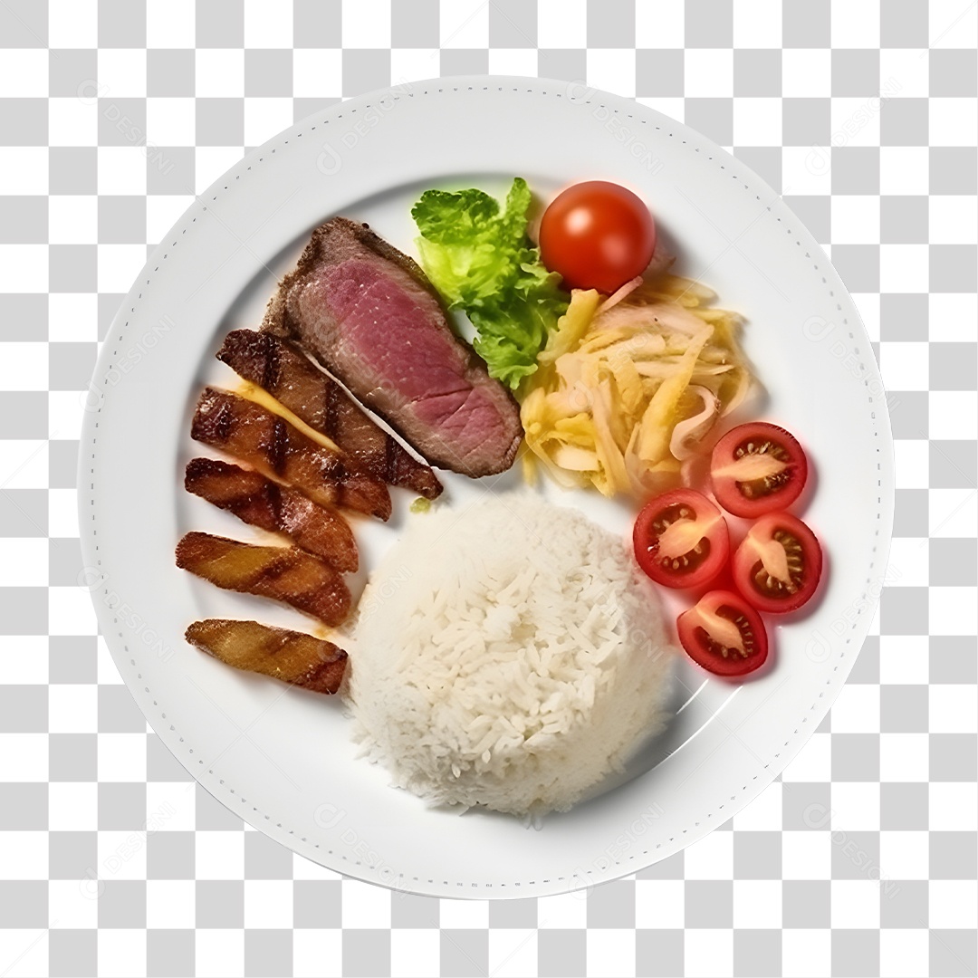 Prato De Comida Arroz Carne E Salada PNG Transparente