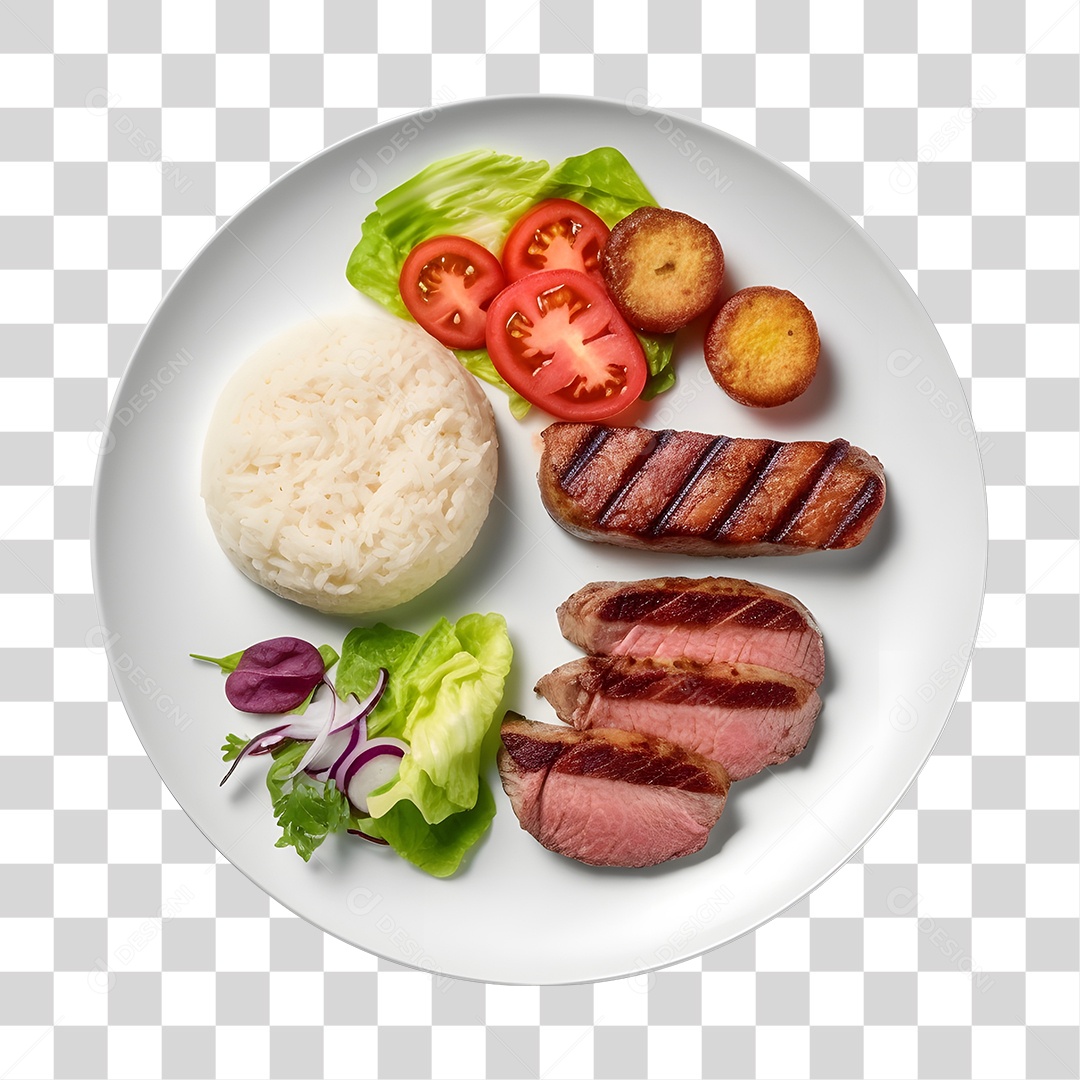 Prato De Comida Arroz Carne E Salada PNG Transparente