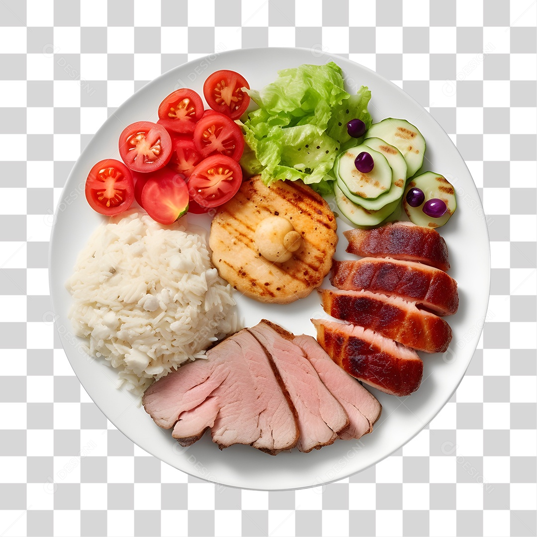 Prato De Comida Arroz Carne E Salada PNG Transparente