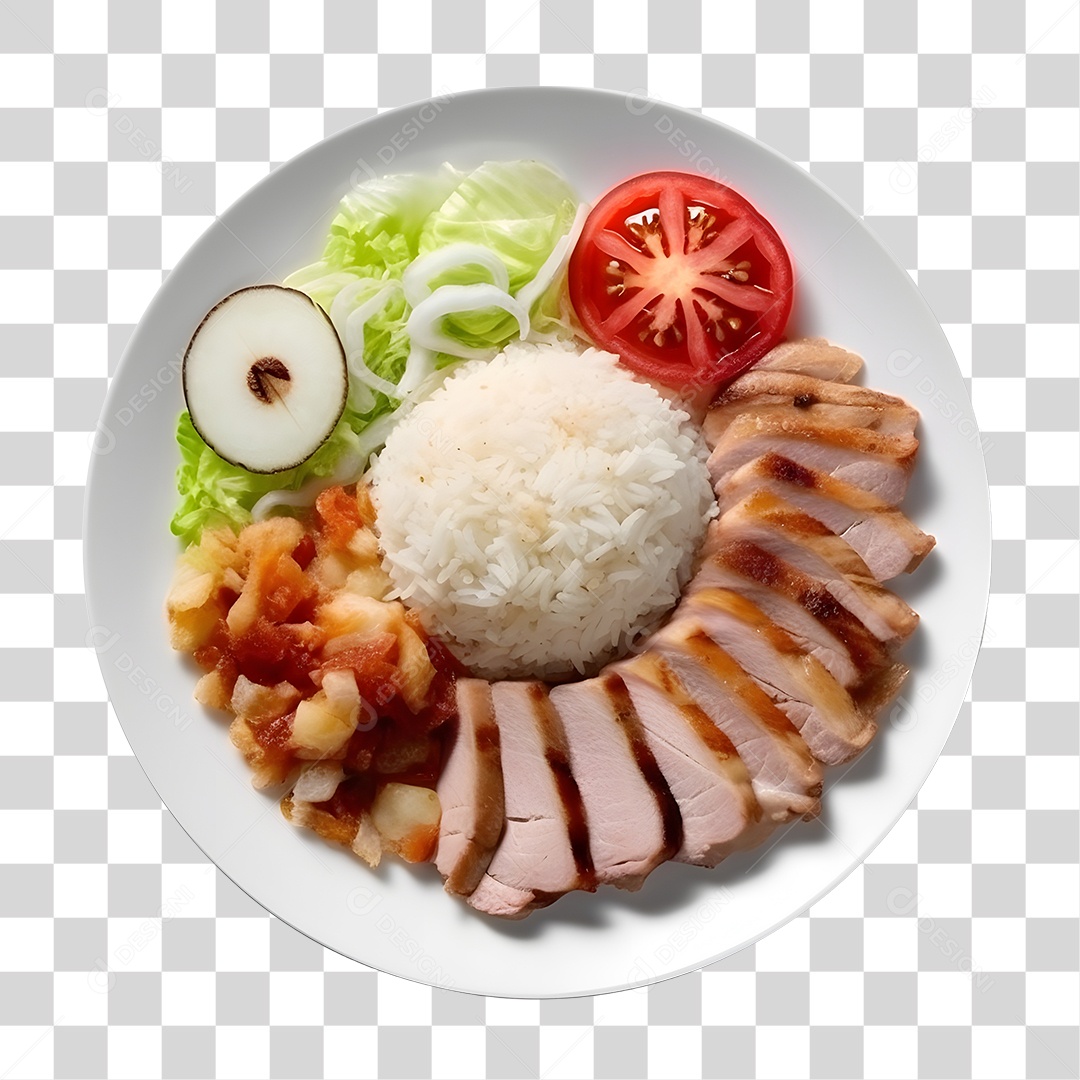 Prato De Comida Arroz Carne E Salada PNG Transparente