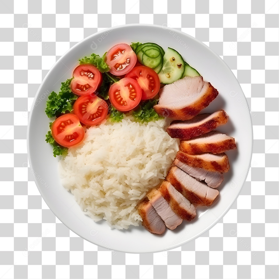 Prato De Comida Arroz Carne E Salada PNG Transparente