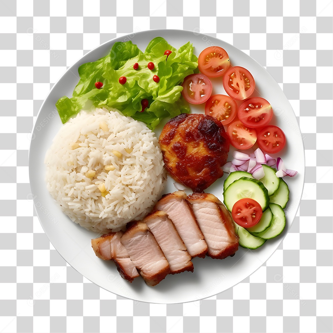 Prato De Comida Arroz Carne E Salada PNG Transparente