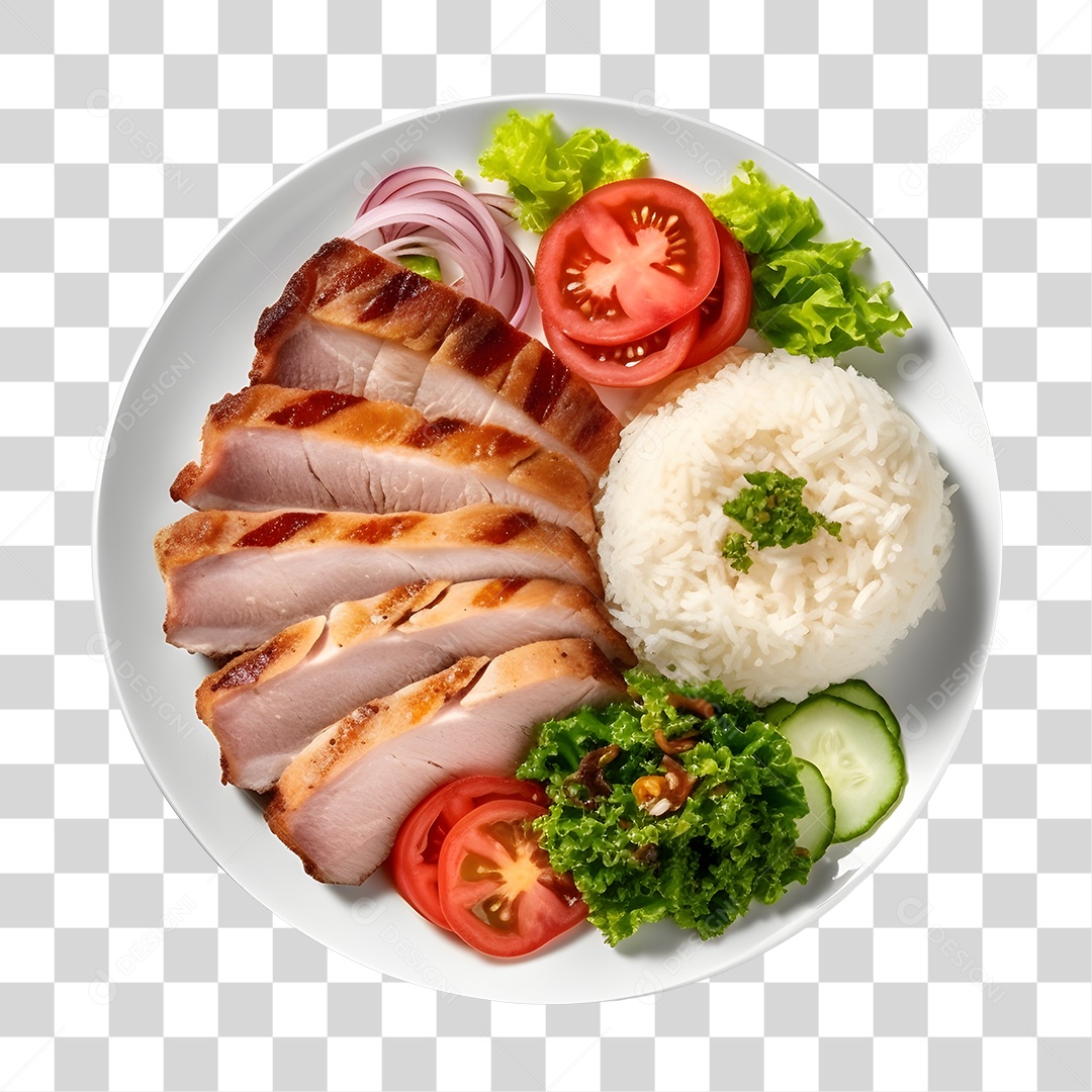 Prato De Comida Arroz Carne E Salada PNG Transparente