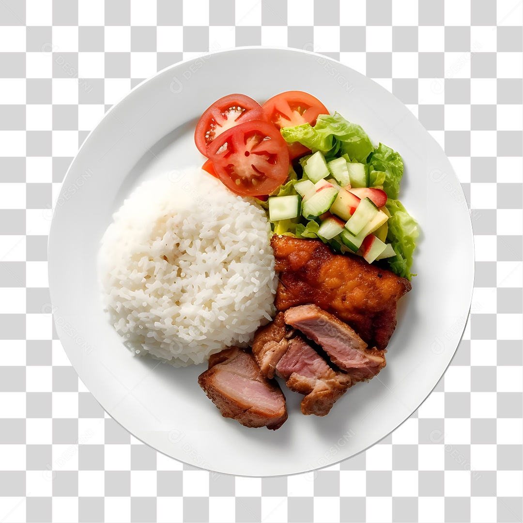 Prato De Comida Arroz Carne E Salada PNG Transparente