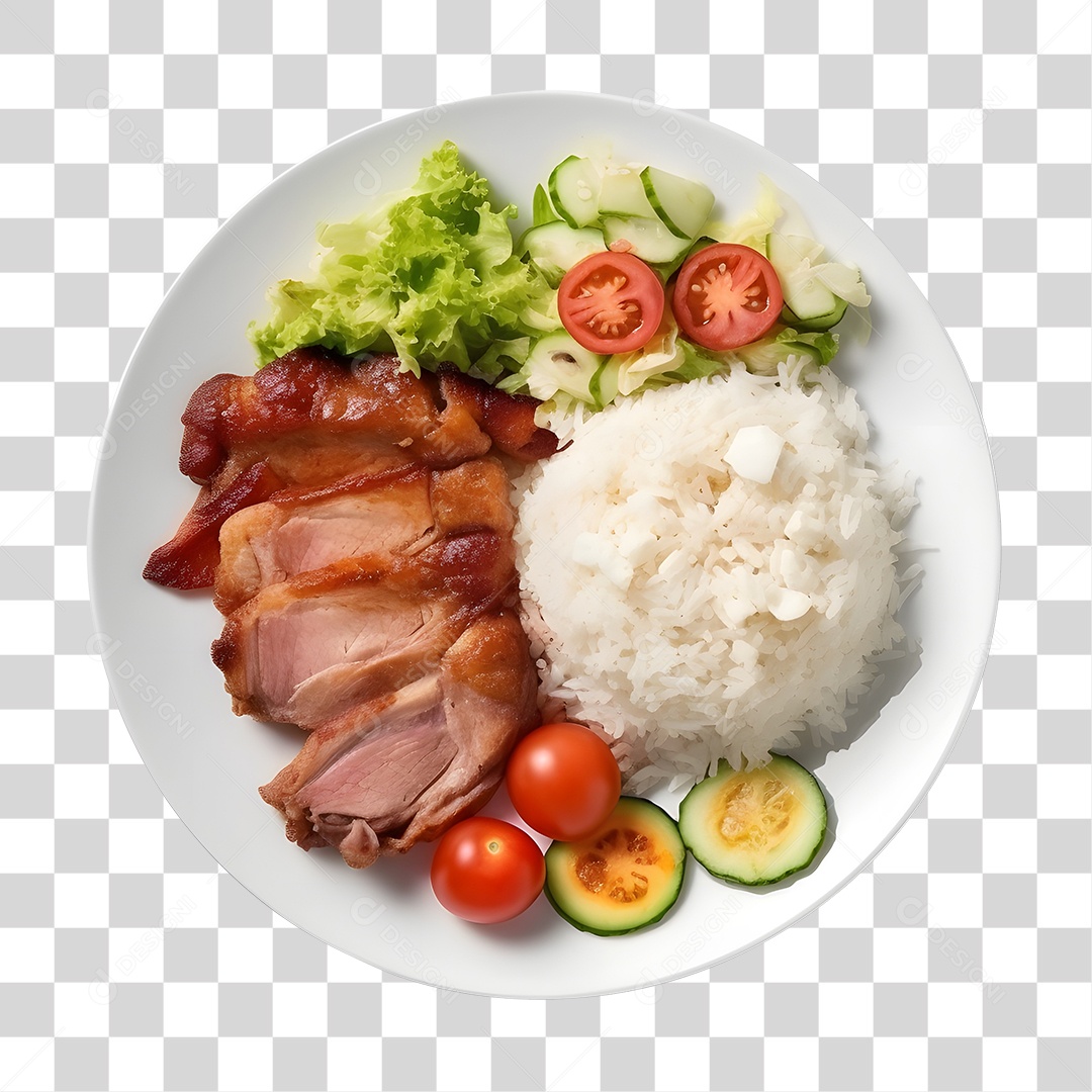 Prato De Comida Arroz Carne E Salada PNG Transparente