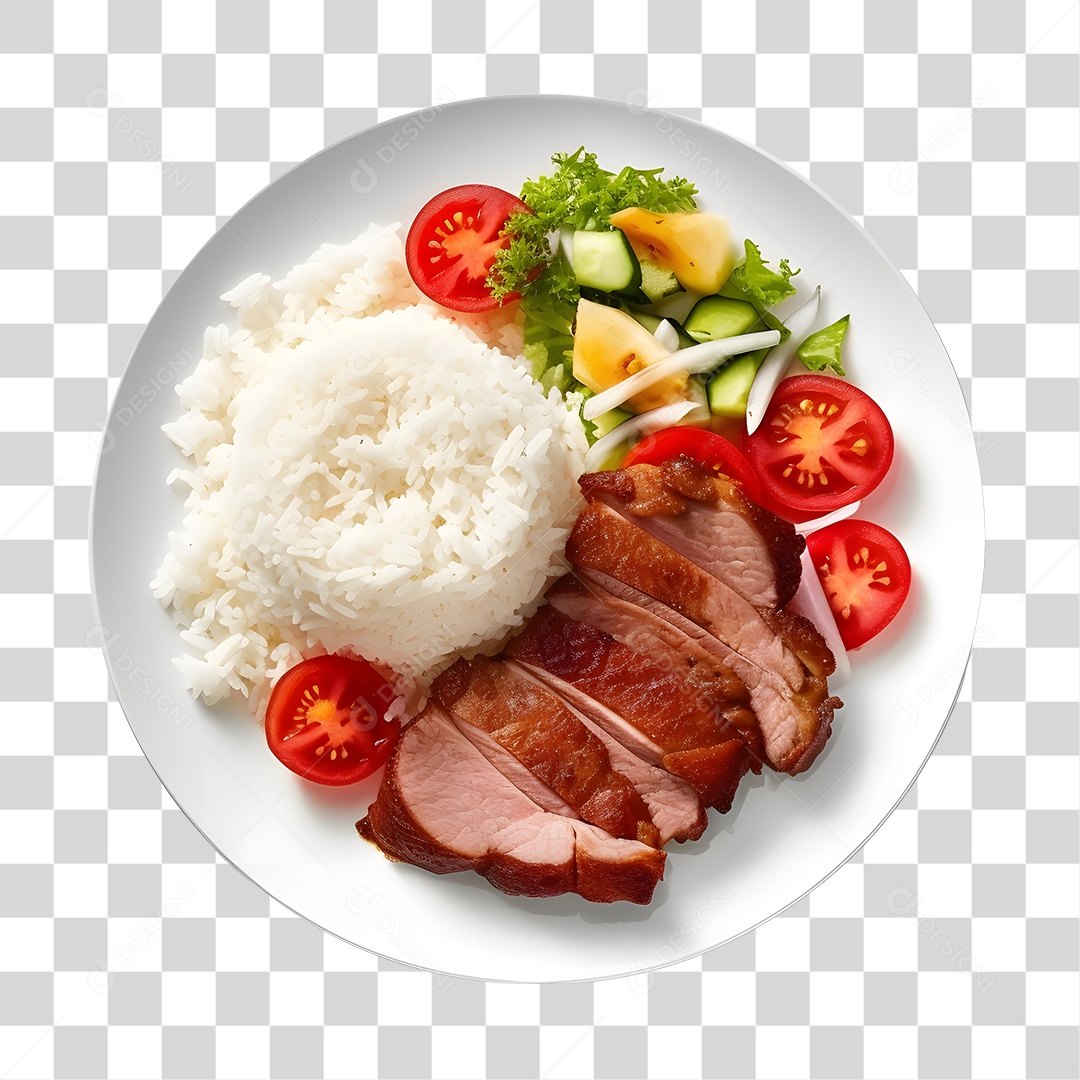 Prato De Comida Arroz Carne E Salada PNG Transparente