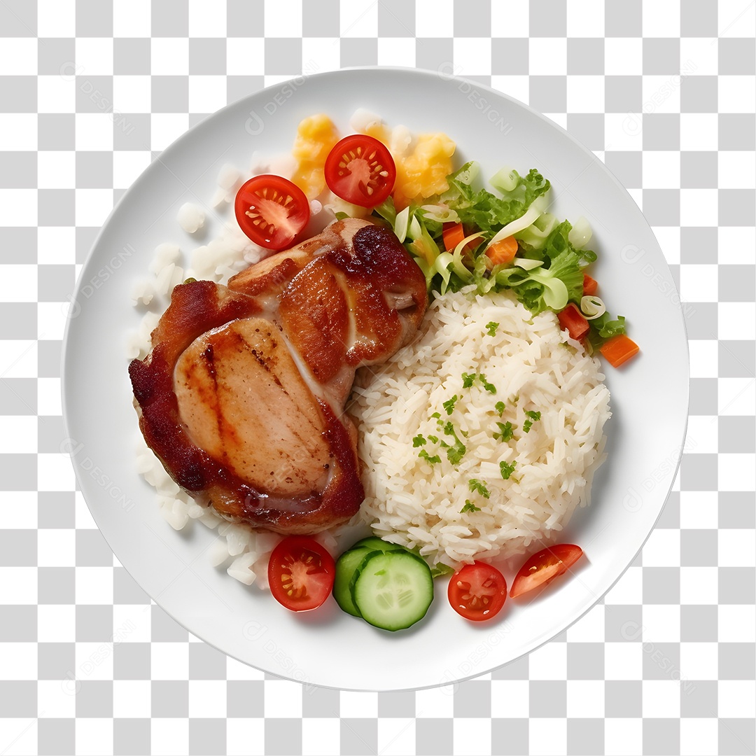 Prato De Comida Arroz Frango E Salada PNG Transparente