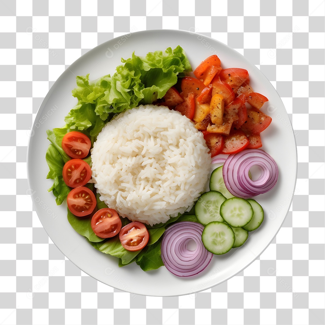 Prato De Comida Arroz E Salada PNG Transparente