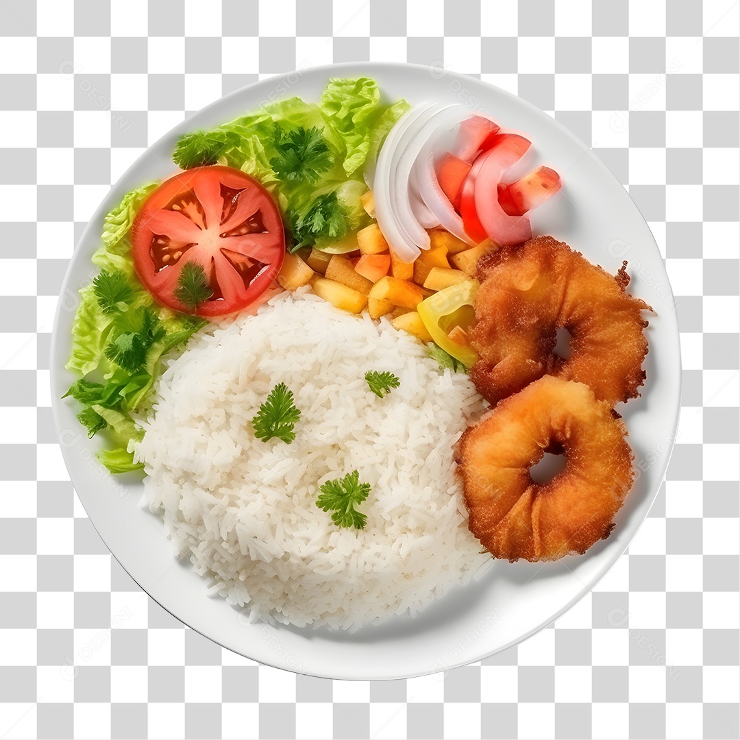 Prato De Comida Arroz Frango E Salada PNG Transparente