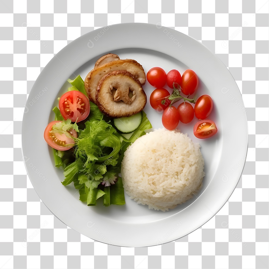 Prato De Comida Arroz Carne E Salada PNG Transparente