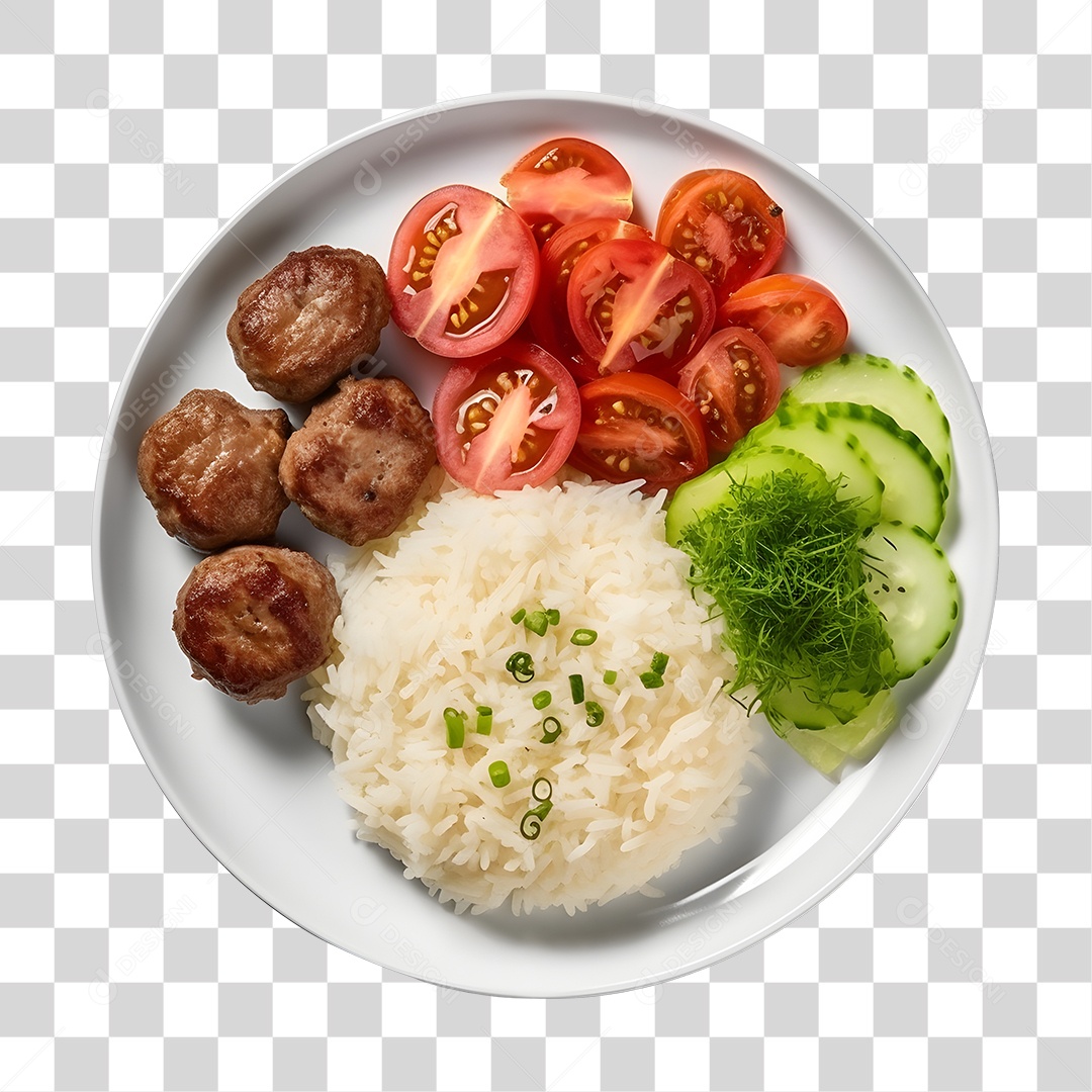 Prato De Comida Arroz Carne E Salada PNG Transparente