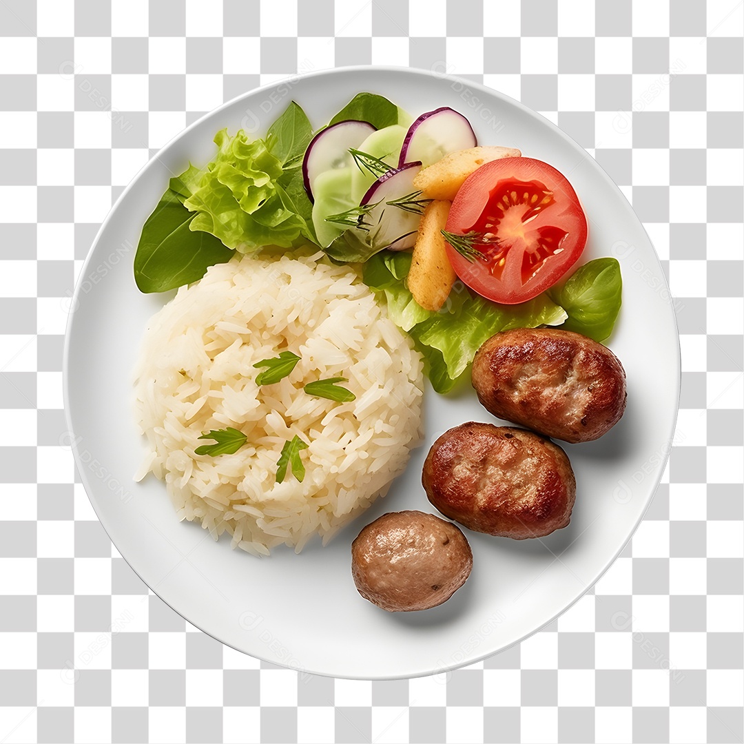 Prato De Comida Arroz Carne E Salada PNG Transparente