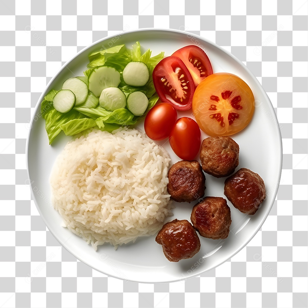Prato De Comida Arroz Carne E Salada PNG Transparente
