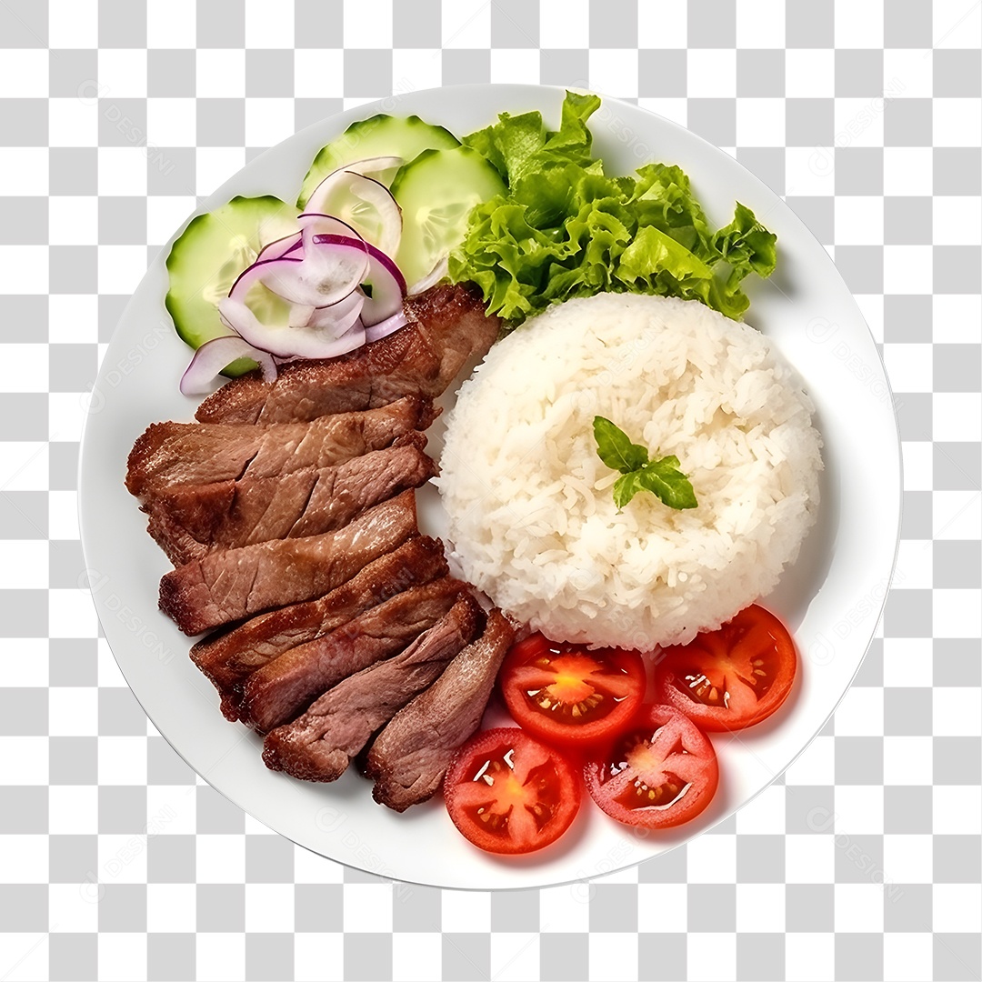Prato De Comida Arroz Carne E Salada PNG Transparente