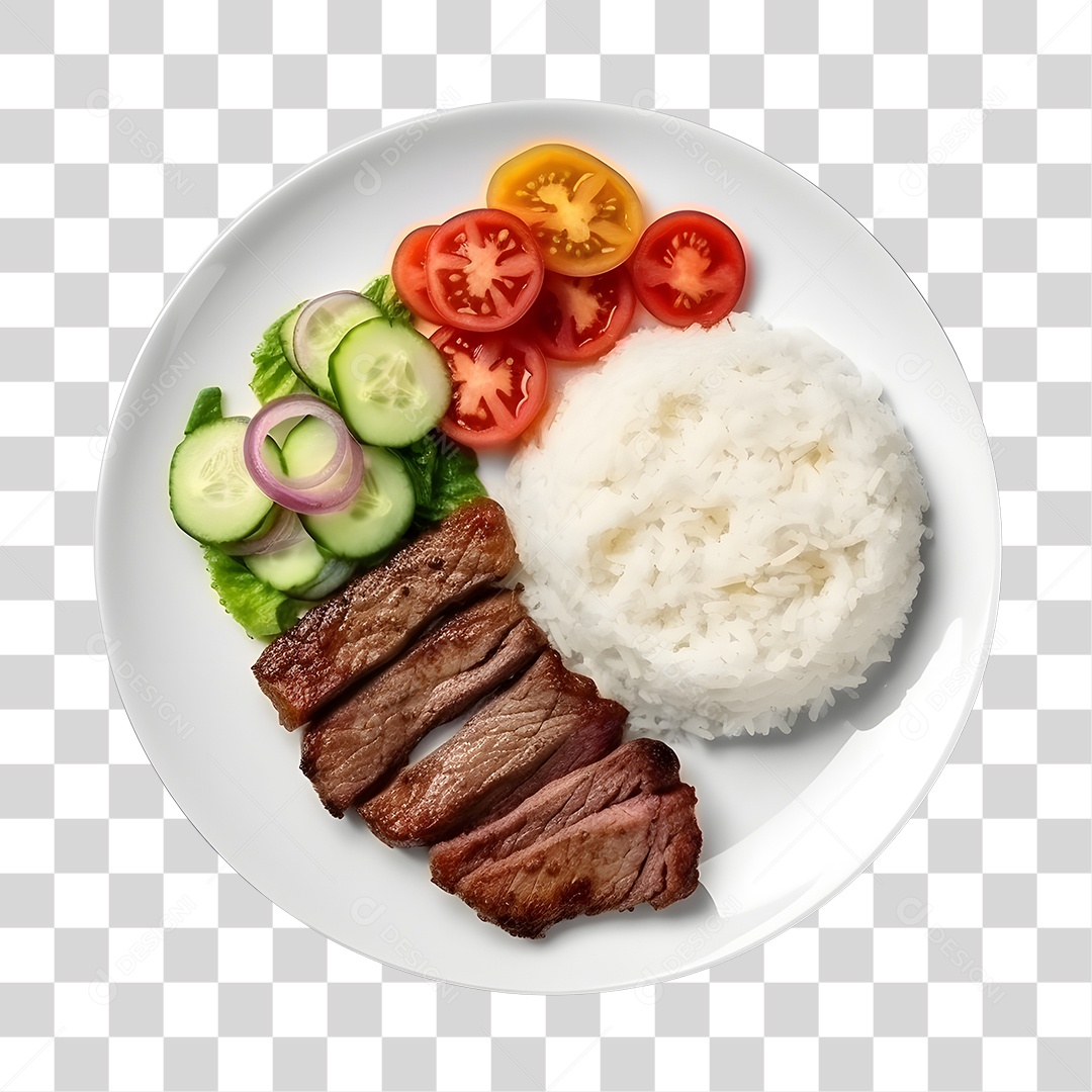 Prato De Comida Arroz Carne E Salada PNG Transparente
