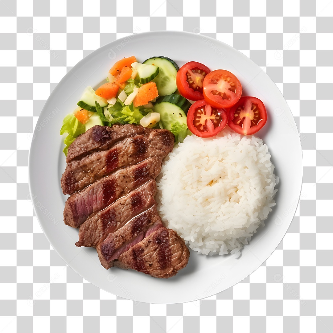 Prato De Comida Arroz Carne E Salada PNG Transparente