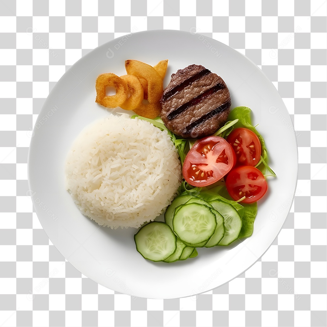 Prato De Comida Arroz Carne E Salada PNG Transparente