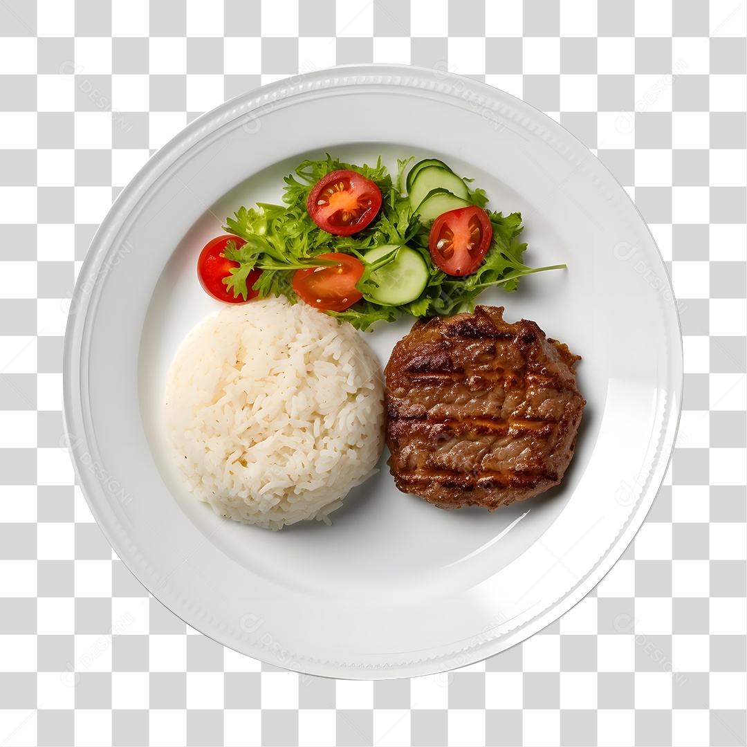 Prato De Comida Arroz Carne E Salada PNG Transparente