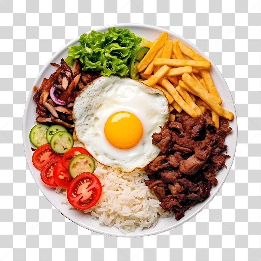 Prato De Comida Arroz Carne  Com Batata Frita E Salada PNG Transparente