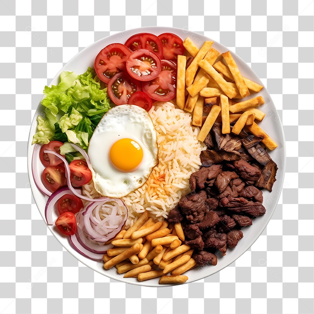 Prato De Comida Arroz Carne  Com Batata Frita E Salada PNG Transparente