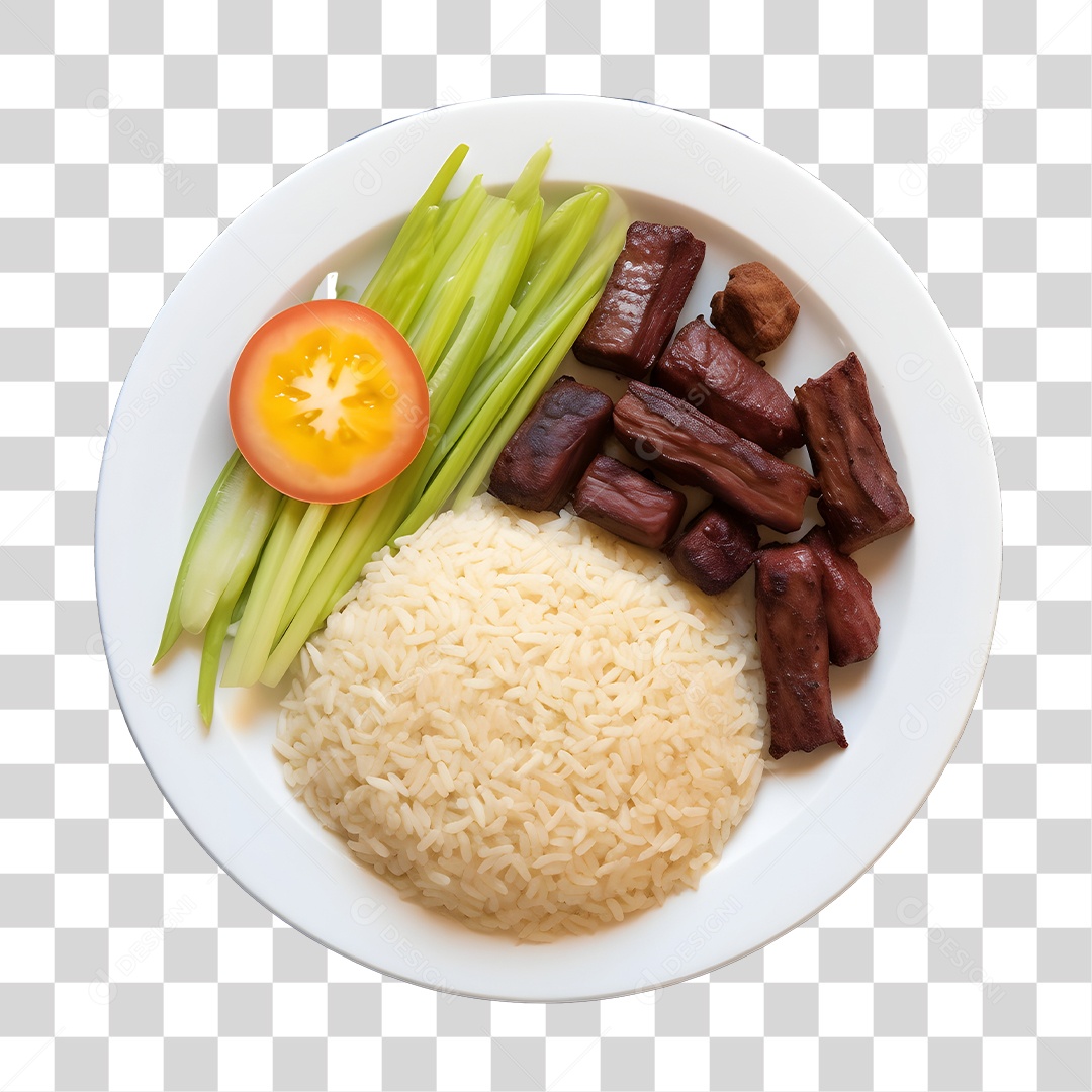 Prato De Comida Arroz Carne E Salada PNG Transparente