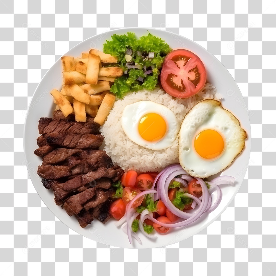 Prato De Comida Arroz Frango Com Batata Frita E Salada PNG Transparente