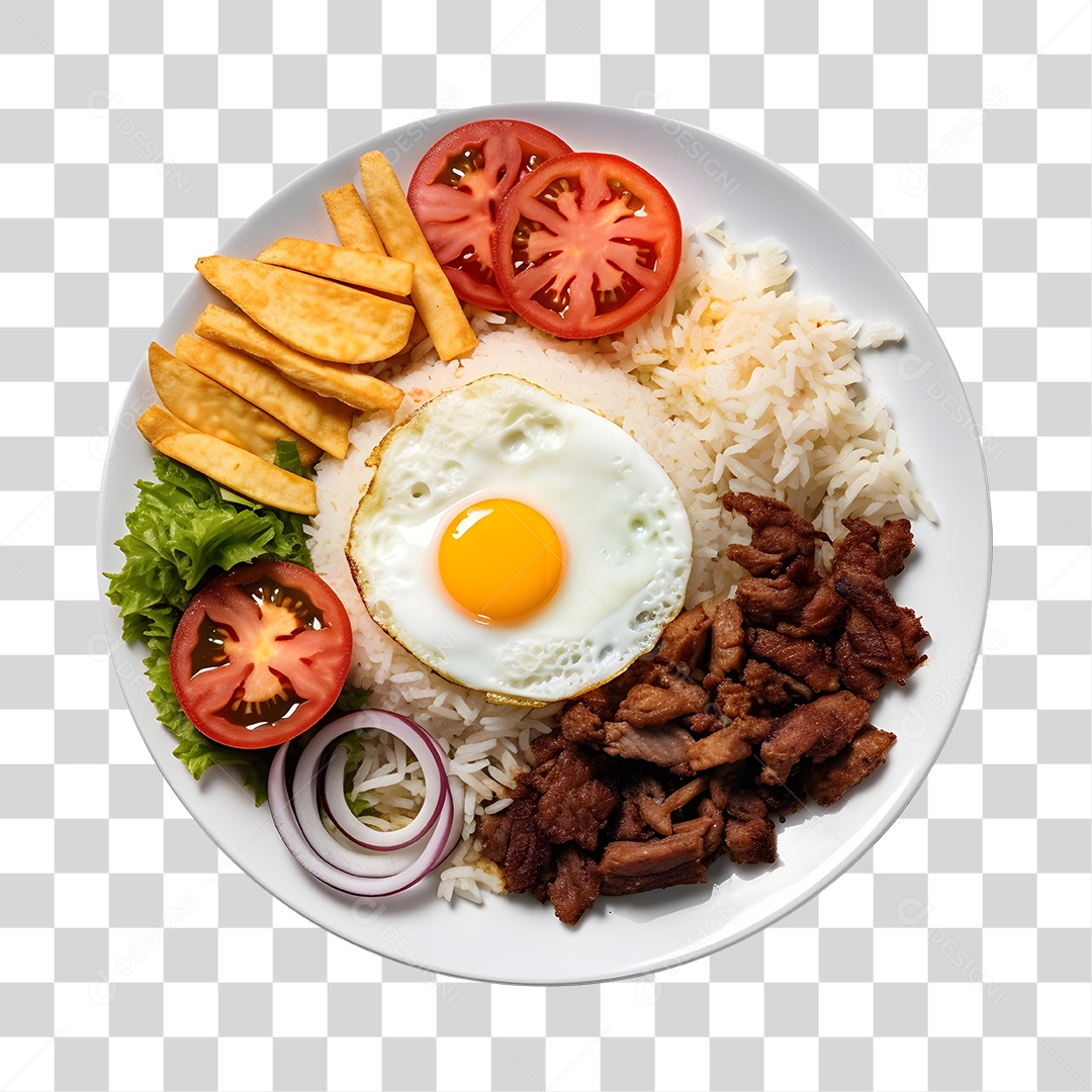 Prato De Comida Arroz Frango Com Batata Frita E Salada PNG Transparente