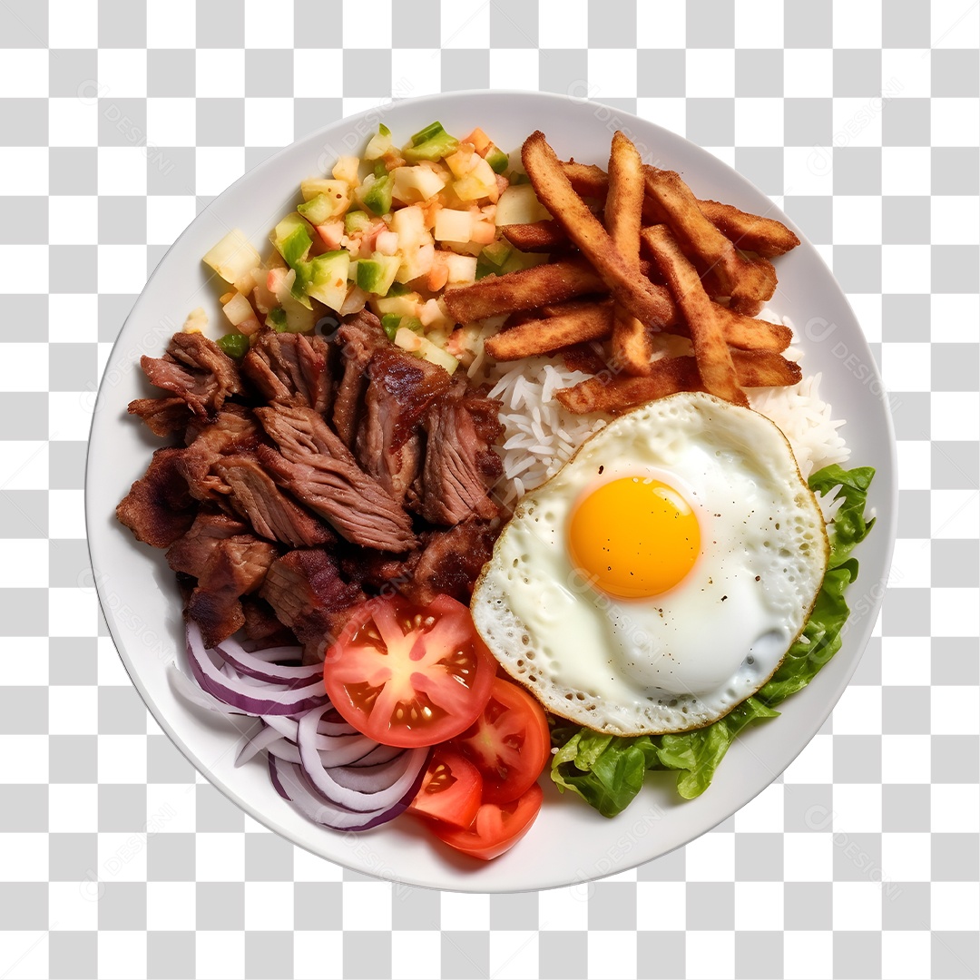 Prato De Comida Arroz Frango Com Batata Frita E Salada PNG Transparente