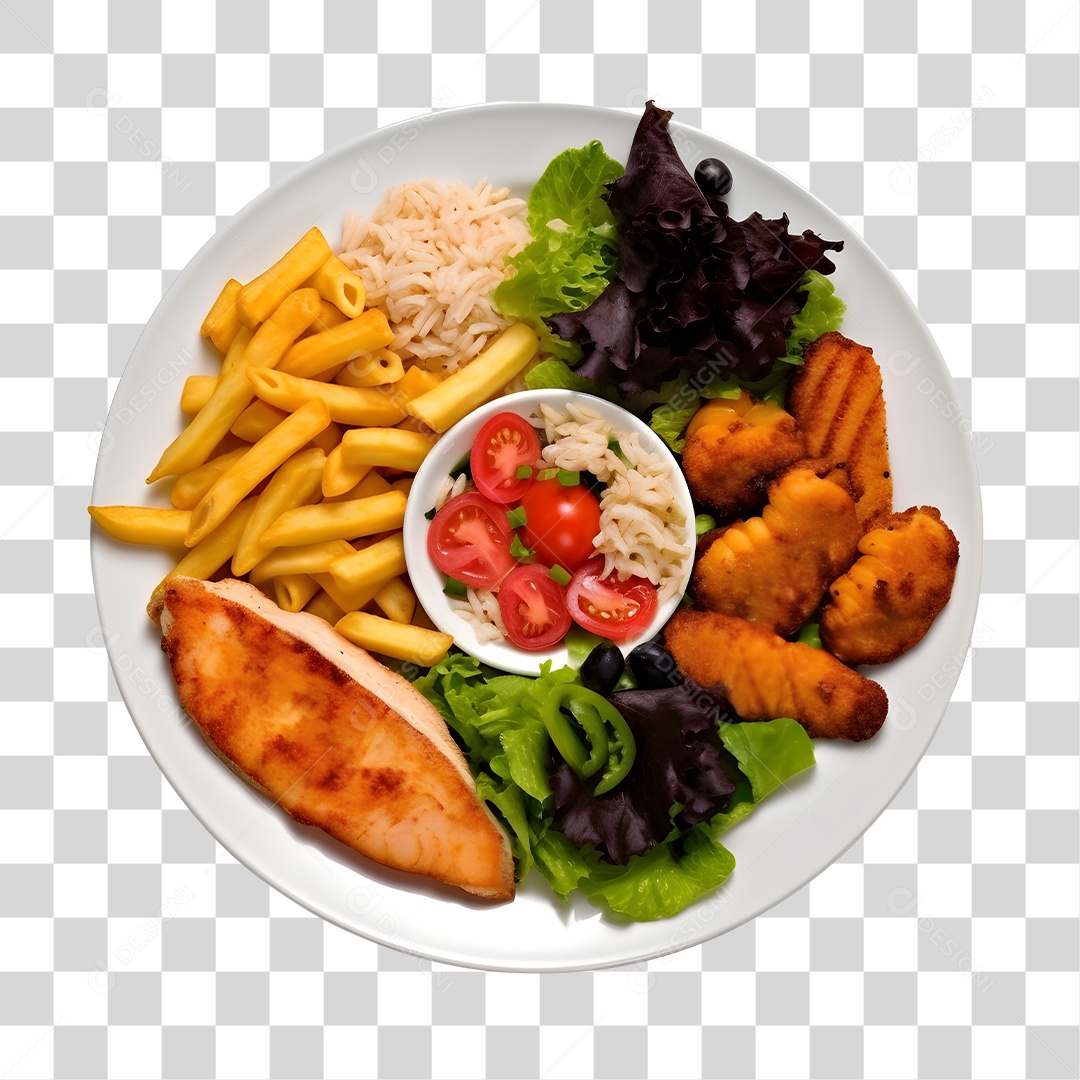 Prato De Comida Arroz Frango Com Batata Frita E Salada PNG Transparente