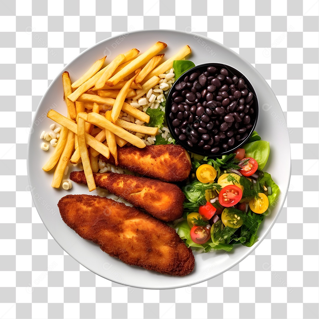 Prato De Comida Arroz Frango Com Batata Frita E Salada PNG Transparente
