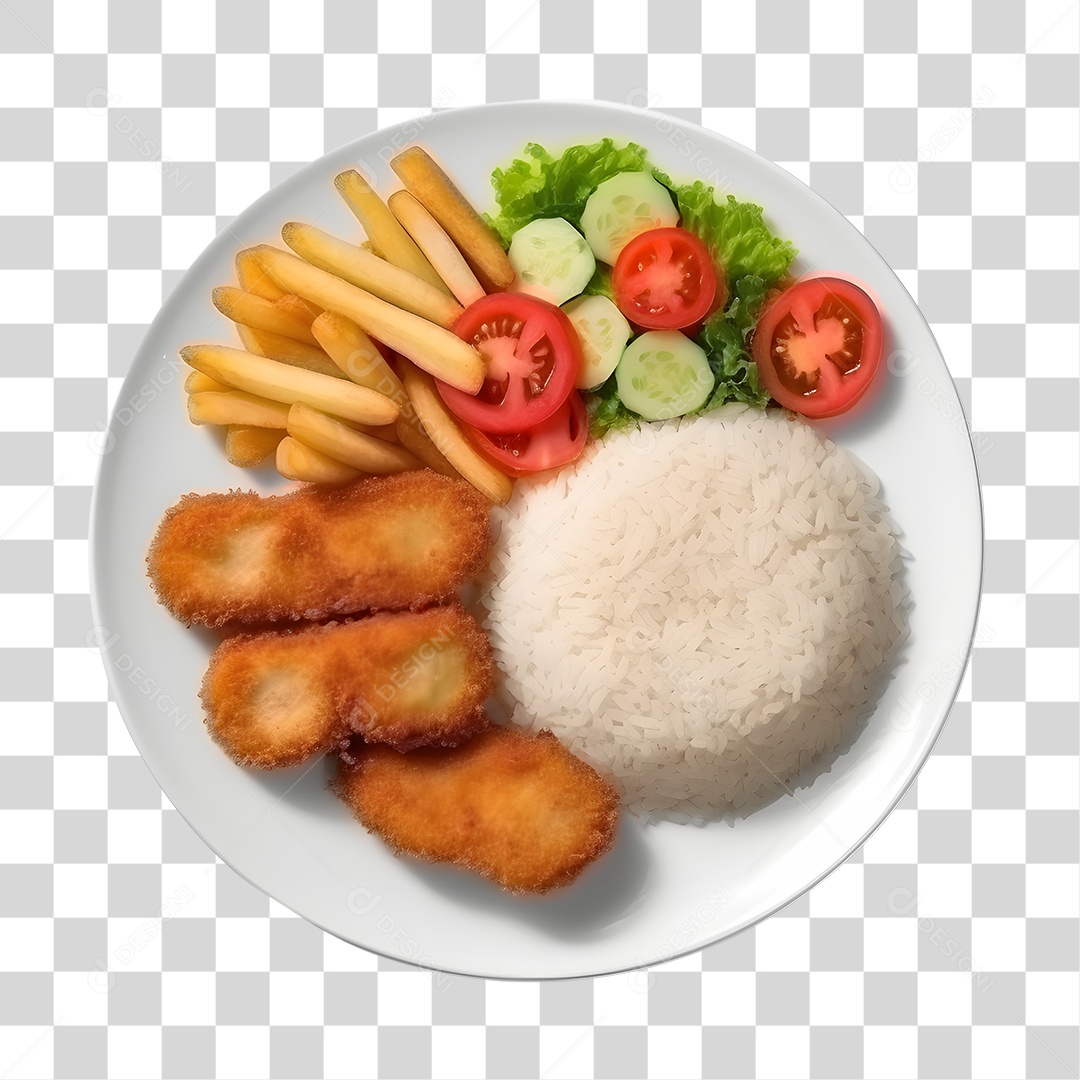 Prato De Comida Arroz Frango Com Batata Frita E Salada PNG Transparente